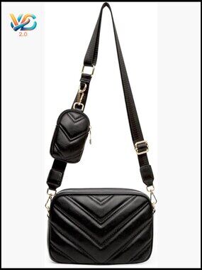 Small Quilted Chevron Crossbody Camera Bag with Coin Purse